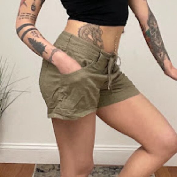 Patagonia Button Fly Linen Chino Shorts Drawstring Waist Size 6 Olive Green - Picture 12 of 12